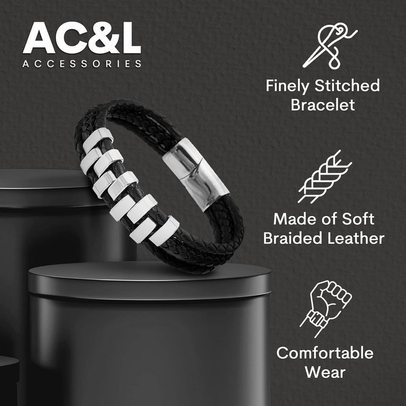 AC&L Latest Design Interlocking Metallic steel & Leather Perfect for Gifts - Black/Silver - Image 1