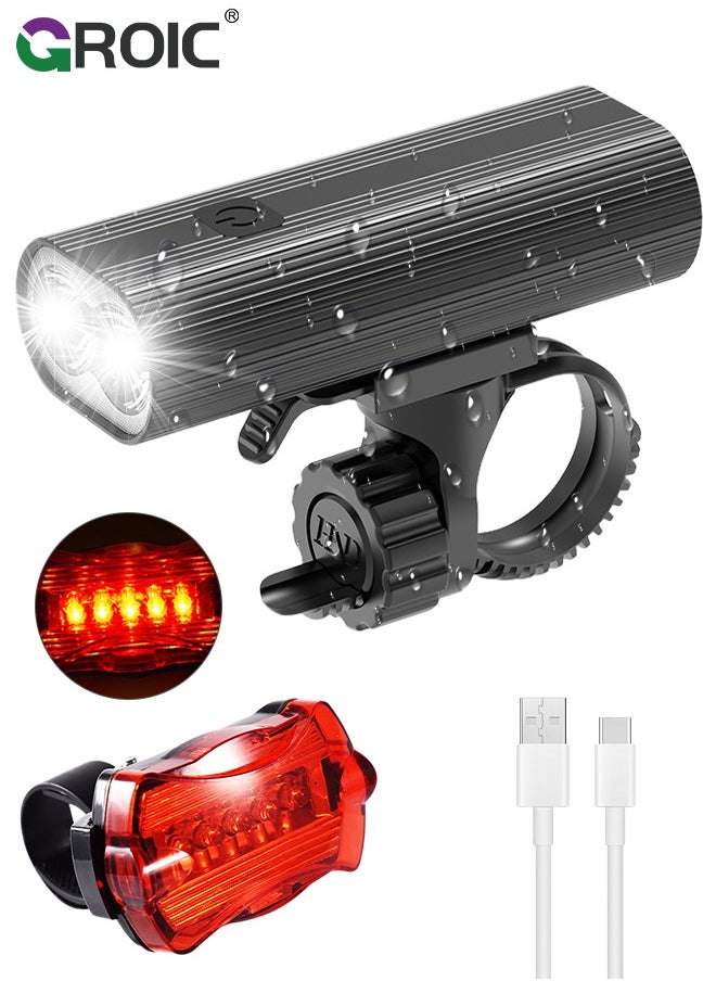 GROIC USB Rechargeable Bike Lights Set, Bicycle Light Set, Night Riding Front and Back Bicycle Light LED Bike Headlight Waterproof Easy to Install for Men Women Road Mountain MTB Cycling  - Image 1