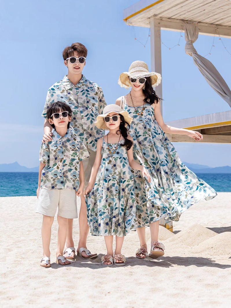 Beach Family Clothes Sanya Travel Wear Seaside Vacation Bohemian Ethnic Style Family of Four Suspenders - Image 2
