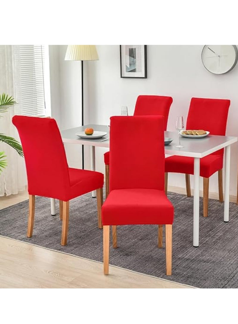 6 PCS كرسي غطاء تمديد كرسي الطعام يغطي قابلة للإزالة الغسيل كرسي المنزل فندق مطعم كرسي غطاء أربعة مواسم غطاء الكرسي العالمي لغرفة الطعام ، مأدبة ، فندق (أحمر) - Image 2