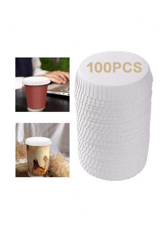 100 Pcs Disposable Paper Cup Covers, Coffee Mug Lid Tea Cup Paper Hot Cup Lids Coffee Cup Covers for Espresso Cold Hot Drinks Tea Coffee Hot Tea Cups White Disposable Coffee Cups Coffee Cup Lids  - Image 1