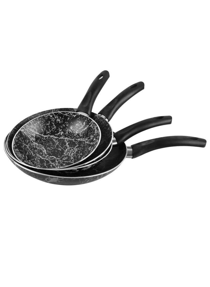Cook Marble Fry Pan Set 16-18-20-26 Marbel Black