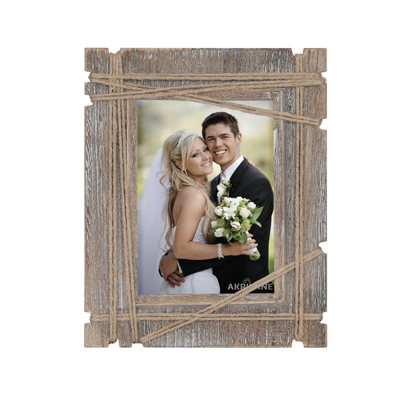 AKRILANE 5x7 Picture Frame Wood Rustic Decorative Distressed  Vintage Looking Photo Frames Wall Decor for Wall Mount  Table Top Display for Home Decor  5 x 7 Wedding Picture Frames  Style B