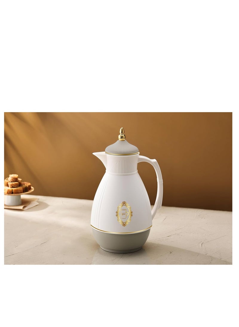 وايندسيرا قارورة بلاستيكية متينة مفرغة من الهواء - زجاج داخلي، جدار مزدوج، مانعة للتسرب - تحافظ على المشروبات ساخنة وباردة لمدة 12 ساعة، تصميم سهل الصب، مثالية للمنزل والمكتب - أبيض - 1 لتر (15 × 15 × 30 سم) - Image 2