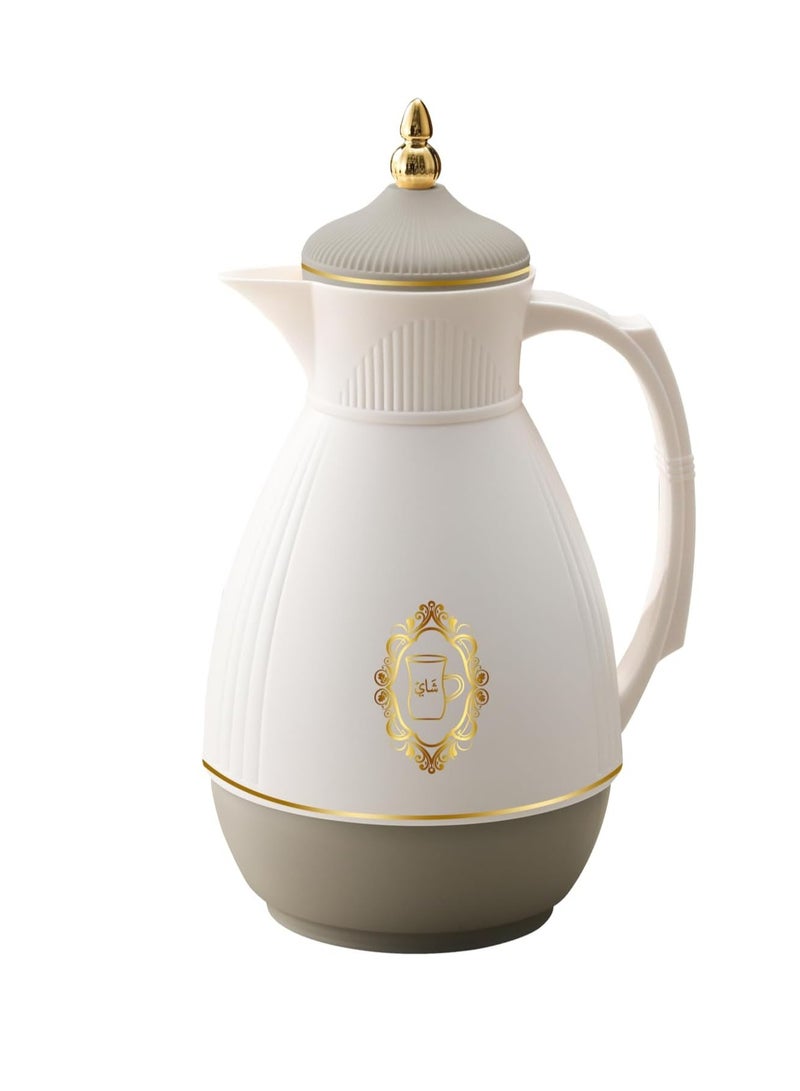 وايندسيرا قارورة بلاستيكية متينة مفرغة من الهواء - زجاج داخلي، جدار مزدوج، مانعة للتسرب - تحافظ على المشروبات ساخنة وباردة لمدة 12 ساعة، تصميم سهل الصب، مثالية للمنزل والمكتب - أبيض - 1 لتر (15 × 15 × 30 سم) - Image 1