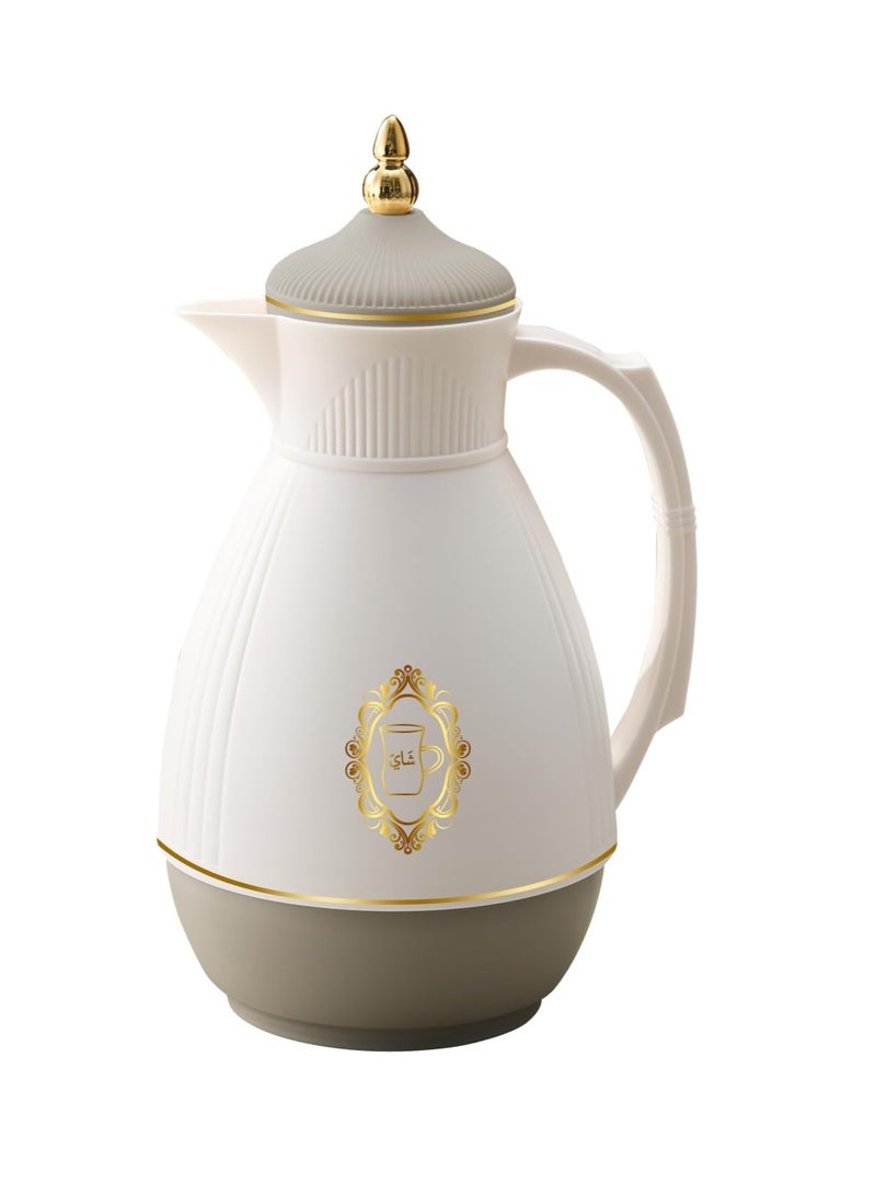 وايندسيرا قارورة بلاستيكية متينة مفرغة من الهواء - زجاج داخلي، جدار مزدوج، مانعة للتسرب - تحافظ على المشروبات ساخنة وباردة لمدة 12 ساعة، تصميم سهل الصب، مثالية للمنزل والمكتب - أبيض - 1 لتر (15 × 15 × 30 سم) - Image 3