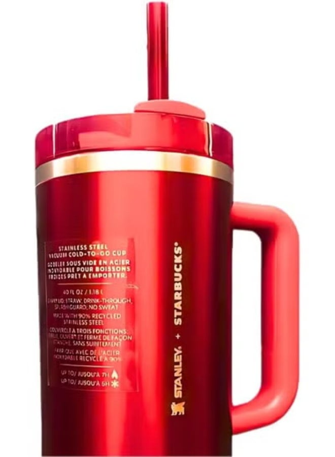 Stanley Quencher H2.0 Flowstate 40oz Thermos – Red Bright Special Edition | Double Wall Insulated Stainless Steel Bottle with Leak-Proof Lid | Keeps Drinks Hot or Cold for Hours, Durable & Stylish Design - Image 4