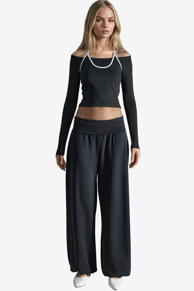Busem BUSEM Mid-Waist Wide-Leg Knit Joggers