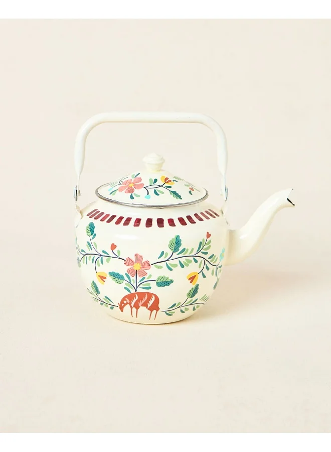 Chumbak Hangul Hand-painted Kahwah Kettle, Steel-600-ml | Kashmir Trails