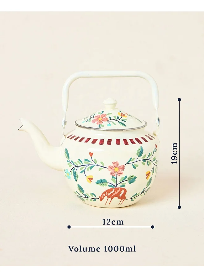 Chumbak Hangul Hand-painted Kahwah Kettle, Steel-600-ml | Kashmir Trails