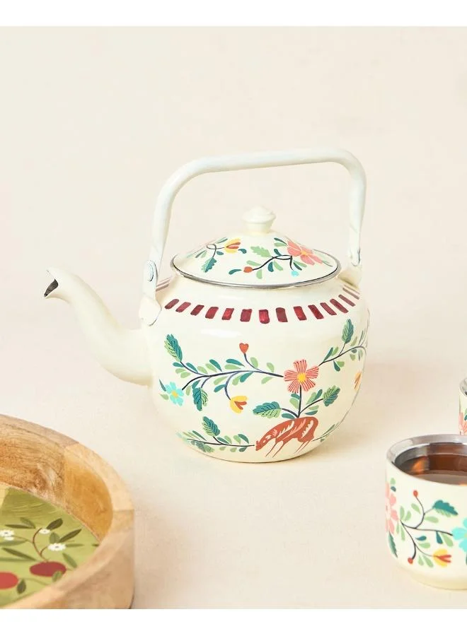 Chumbak Hangul Hand-painted Kahwah Kettle, Steel-600-ml | Kashmir Trails