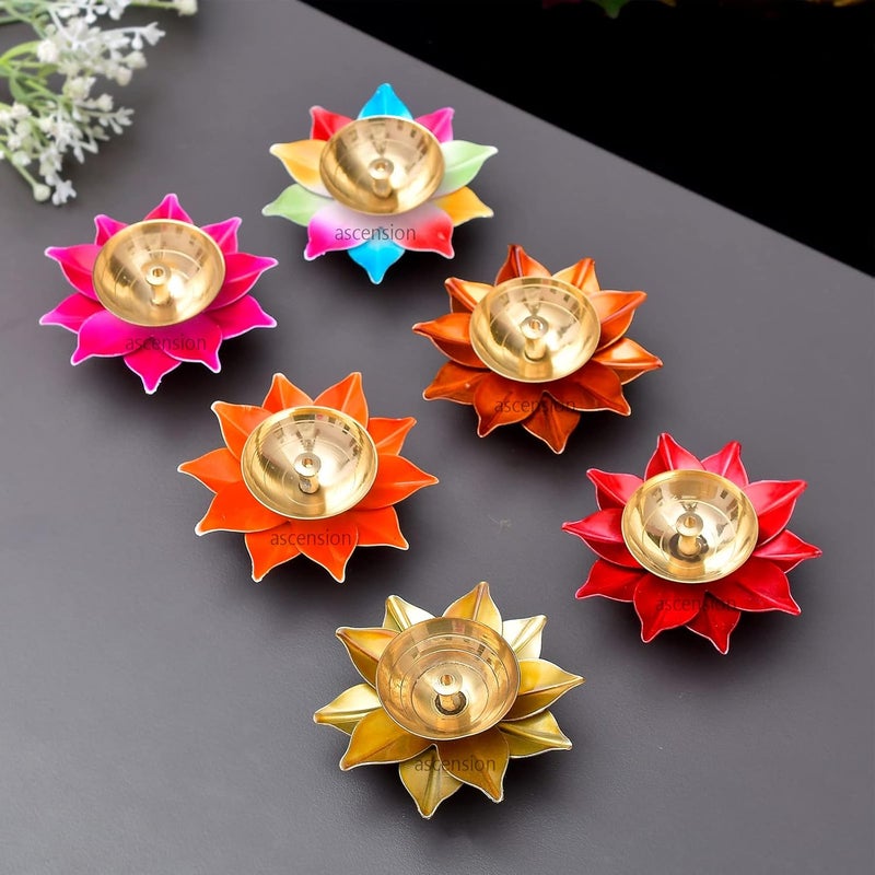 Ascension Ascension Handicraft Brass Lotus Diya for Puja Kamal Patti Flower Shaped Brass Diyas Oil Lamp for Pooja Room aarti Temple mandir Home Decoration Gift Purposes Pack of 6 - Image 1