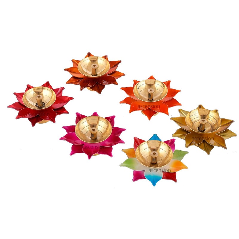 Ascension Ascension Handicraft Brass Lotus Diya for Puja Kamal Patti Flower Shaped Brass Diyas Oil Lamp for Pooja Room aarti Temple mandir Home Decoration Gift Purposes Pack of 6 - Image 3