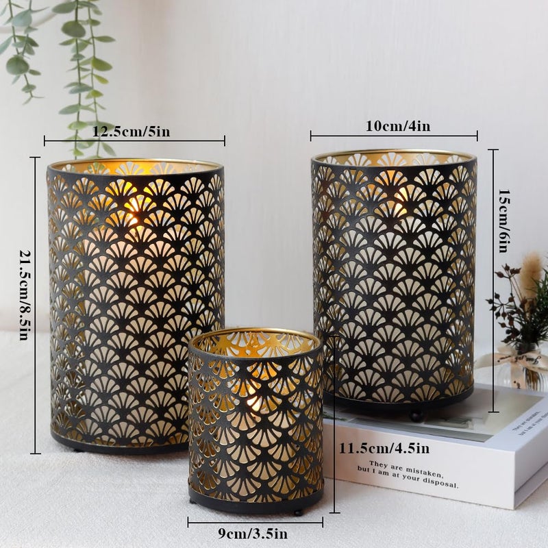 JHY DESIGN Set of 3 Metal Candle Holders Bronze Hurricane Pillar Candleholder Vintage Table Candlestick Holders Great Centerpieces for Home Decor Wedding Parties Events - Image 4