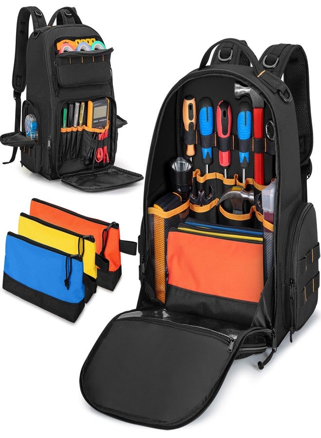 Rexmica Tool Bag Backpack with 3 Tool Zipper Pouch, Tool Organizer Bag for Men with Padded Support, Tactical Tool Storage Work Bag for Repairman, Electrician, Handyman, Black (Patented Design) - Image 1