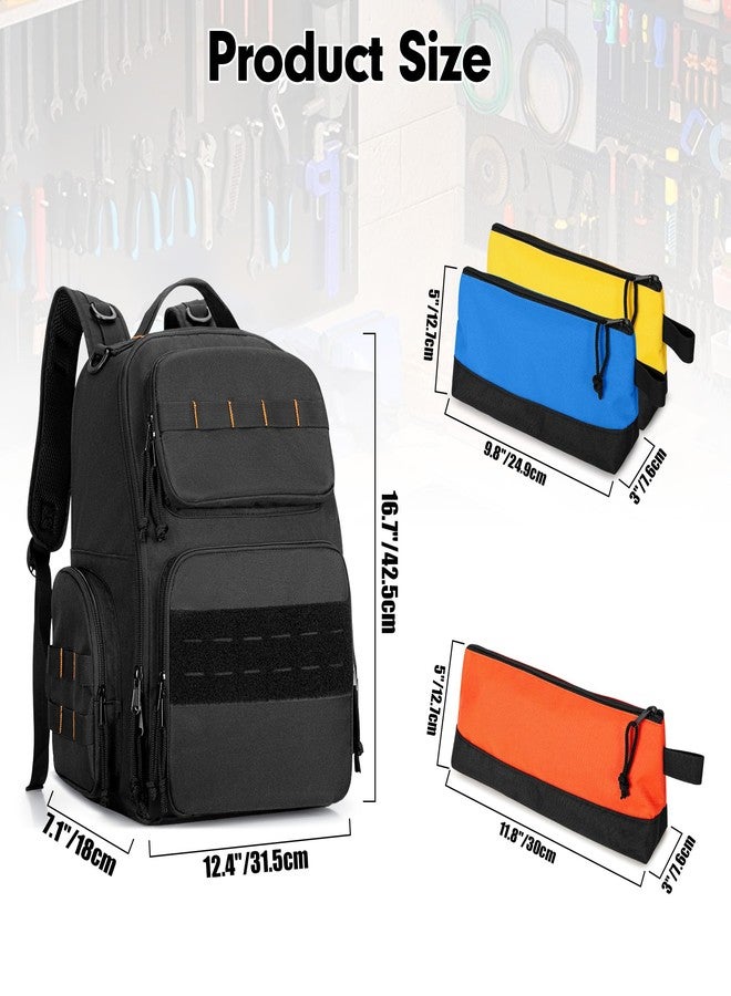 Rexmica Tool Bag Backpack with 3 Tool Zipper Pouch, Tool Organizer Bag for Men with Padded Support, Tactical Tool Storage Work Bag for Repairman, Electrician, Handyman, Black (Patented Design) - Image 3