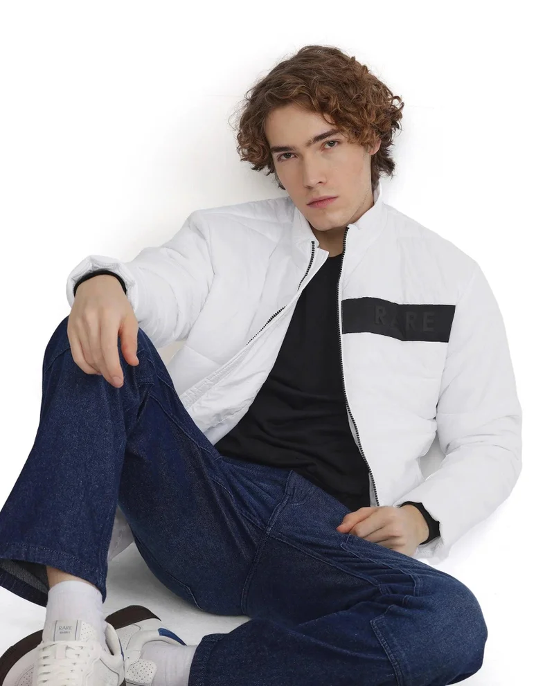 رير رابِت Men's Nylon High Collar Hd Print Jacket