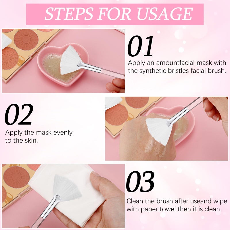 Sieral 60 Pcs Fan Facial Brushes Fan Mask Soft Facial Applicator Brushes Acid Brush Cosmetic Makeup Blush Applicator Tools for Esthetician Eyeshadow Peel Mud Cream(White) - Image 3