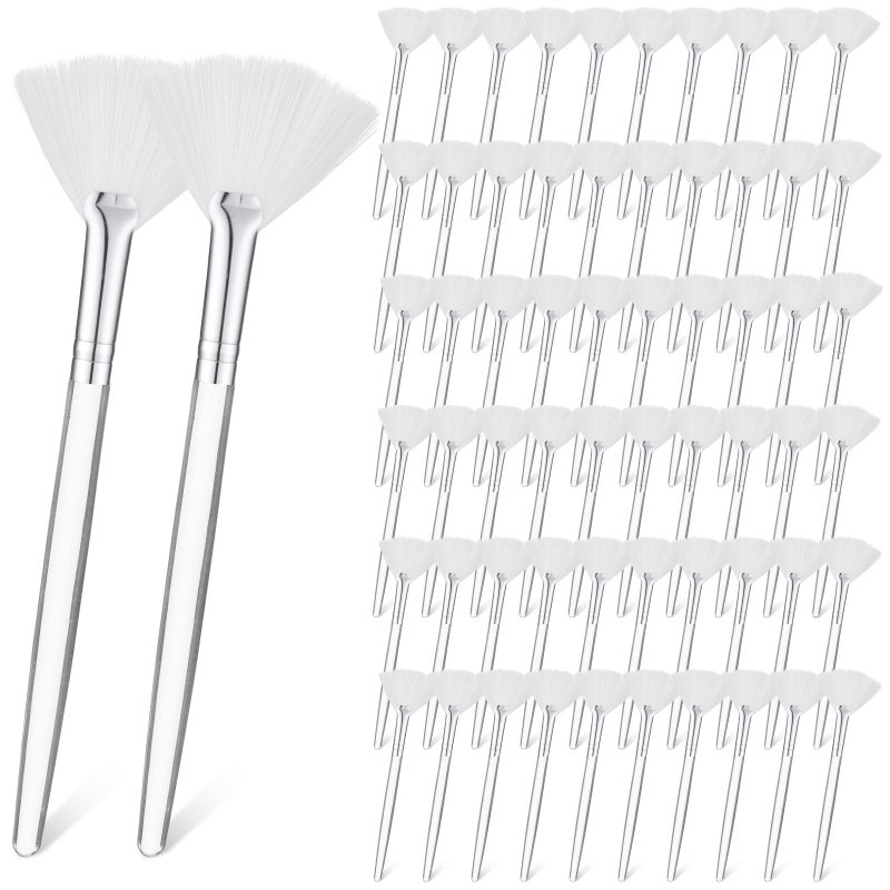 Sieral 60 Pcs Fan Facial Brushes Fan Mask Soft Facial Applicator Brushes Acid Brush Cosmetic Makeup Blush Applicator Tools for Esthetician Eyeshadow Peel Mud Cream(White) - Image 1