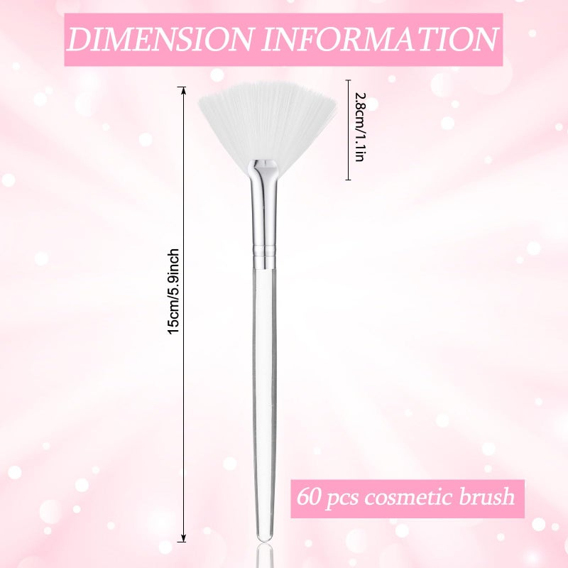 Sieral 60 Pcs Fan Facial Brushes Fan Mask Soft Facial Applicator Brushes Acid Brush Cosmetic Makeup Blush Applicator Tools for Esthetician Eyeshadow Peel Mud Cream(White) - Image 2