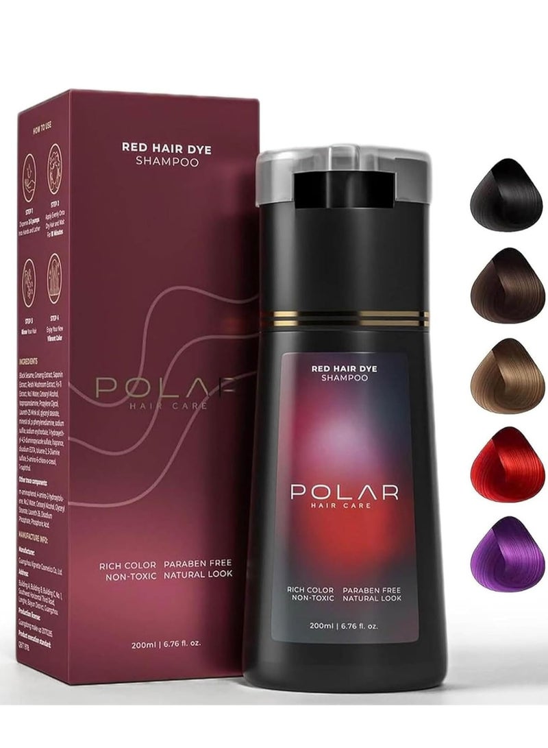 بولار شامبو صبغ الشعر القطبي, العناية بالشعر القطبية, شامبو صبغة فورية للعناية بالشعر القطبي, شامبو صبغة الشعر الطبيعي لتغطية الشعر الرمادي, العناية بالشعر القطبية مناسبة للنساء والرجال 200 مل (أحمر) - Image 1
