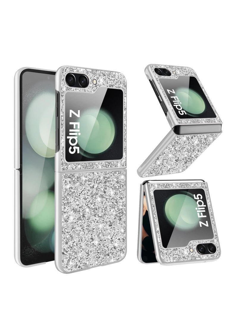 SYOSI جراب Z Flip 5 Glitter لهاتف Samsung Galaxy Z Flip5 5G للنساء والفتيات، جراب فاخر مرصع بأحجار الراين اللامعة والألماس لهاتف Samsung Flip 5، جراب كريستالي لامع مقاس 6.7 بوصة (فضي)  - Image 1
