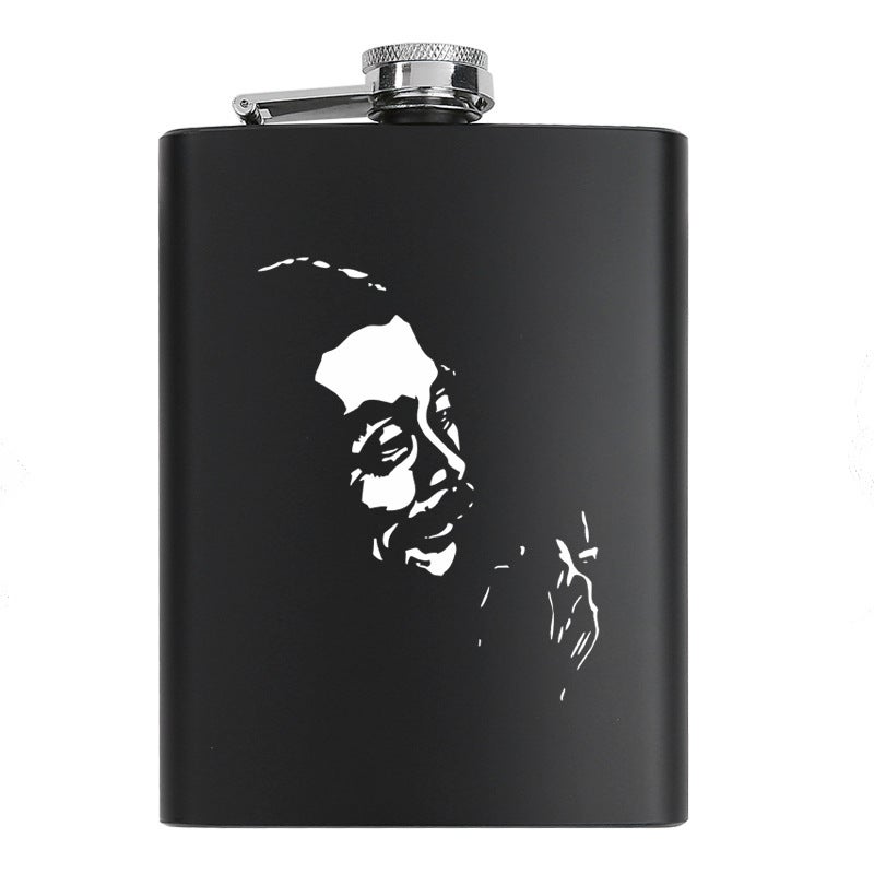8 oz black stainless steel hip flask bottle celebrity idol souvenir gift elvis lennon jackson guevara Lu Xun 