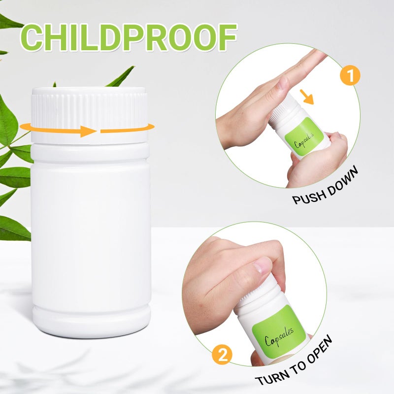 UMETASS 8 Packs 120cc Child-Proof Plastic Pill Bottle, Empty Medicine Bottle with Child-Resistant Cap, Food Grade Container for Chemicals, Liquids, Powders, and Candy - Image 2