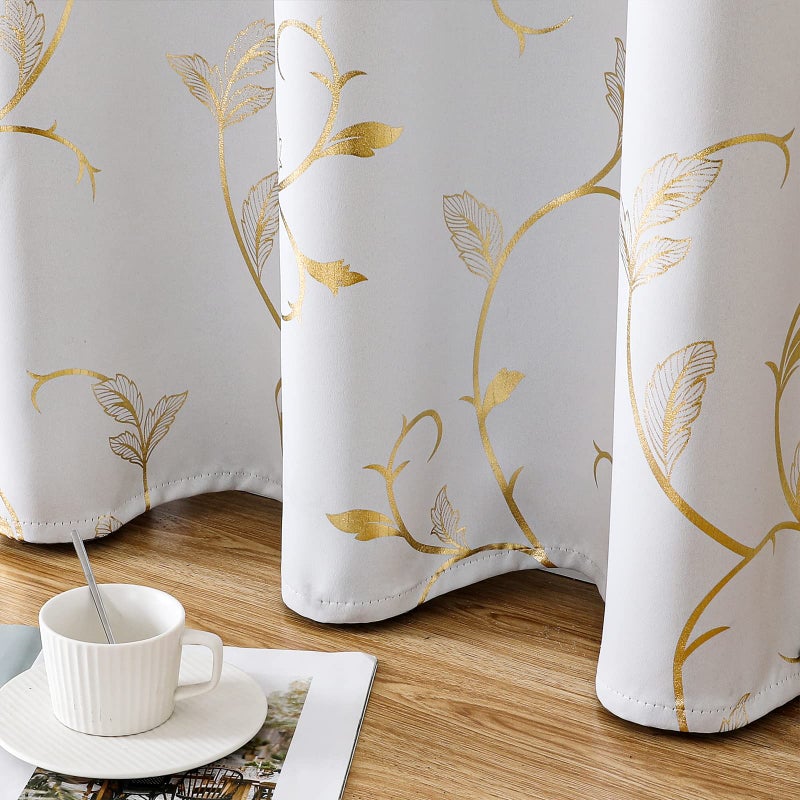 BUHUA Blackout Curtains 63 Inches Length,Thermal Curtain for Bedroom 2 Panels Set,Room Darkening Curtains with Shinny Wave Vine,52WÃ—63L Greyish White - Image 3