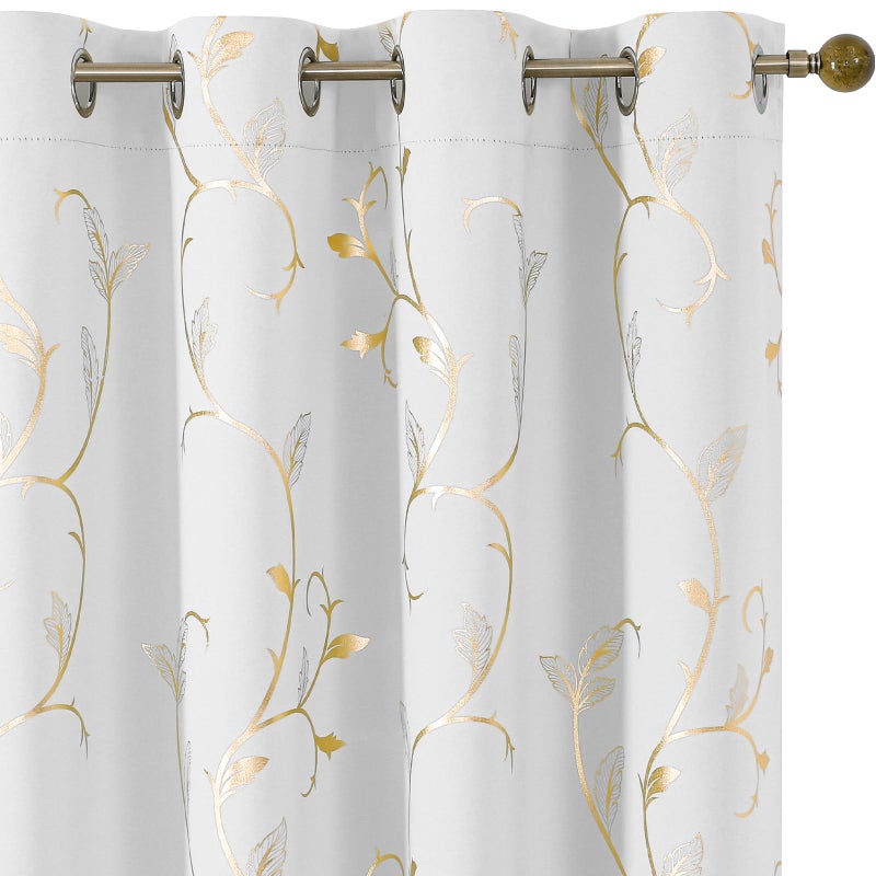 BUHUA Blackout Curtains 63 Inches Length,Thermal Curtain for Bedroom 2 Panels Set,Room Darkening Curtains with Shinny Wave Vine,52WÃ—63L Greyish White - Image 1