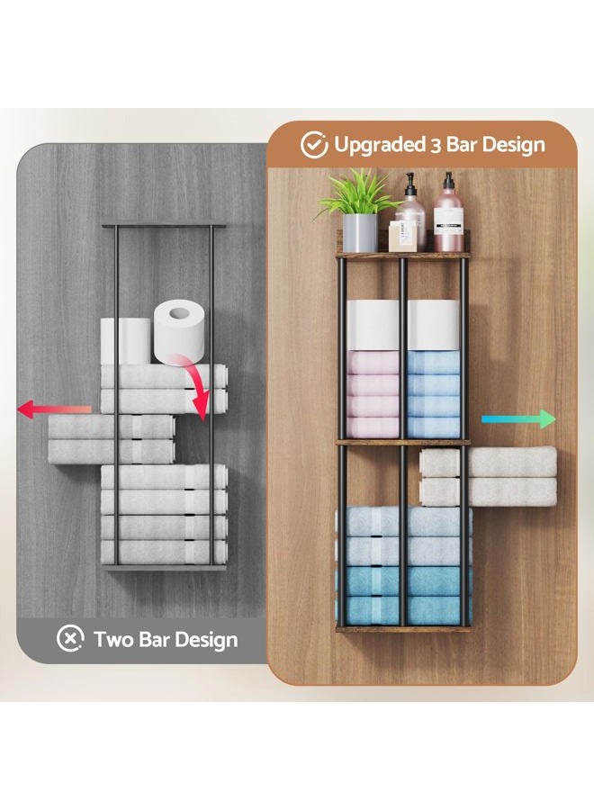 WHEARTED Towel Racks for Bathroom Wall Mounted, Upgraded Bathroom Towel Holder Bath Storage Rack for Rolled Towel, Small Towels, Folded Towels, Rustic Organizer Rack with Shelf - Image 4