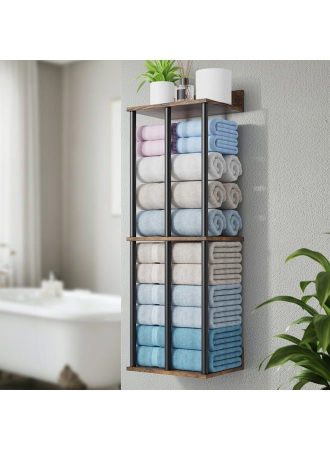 WHEARTED Towel Racks for Bathroom Wall Mounted, Upgraded Bathroom Towel Holder Bath Storage Rack for Rolled Towel, Small Towels, Folded Towels, Rustic Organizer Rack with Shelf - Image 1