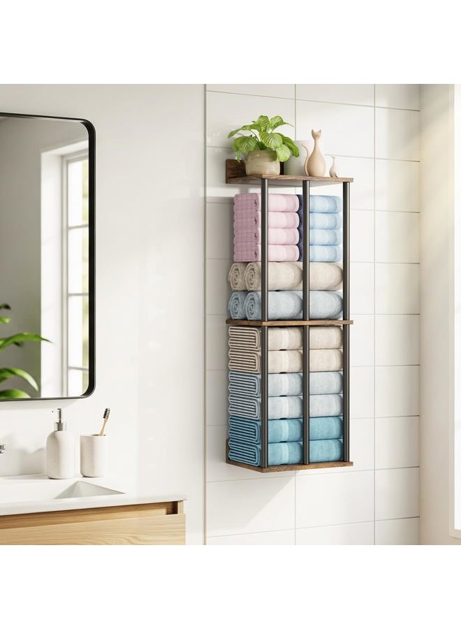 WHEARTED Towel Racks for Bathroom Wall Mounted, Upgraded Bathroom Towel Holder Bath Storage Rack for Rolled Towel, Small Towels, Folded Towels, Rustic Organizer Rack with Shelf - Image 2