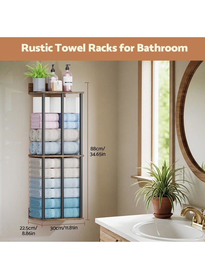 WHEARTED Towel Racks for Bathroom Wall Mounted, Upgraded Bathroom Towel Holder Bath Storage Rack for Rolled Towel, Small Towels, Folded Towels, Rustic Organizer Rack with Shelf - Image 3