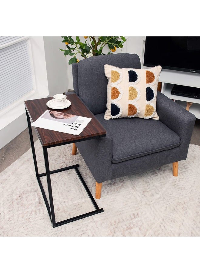 Tangkula Sofa Side Table C Shaped Table, Vintage Couch Table Sofa Side Table for Coffee Snack Laptop, Living Room TV Tray End Table - Image 2