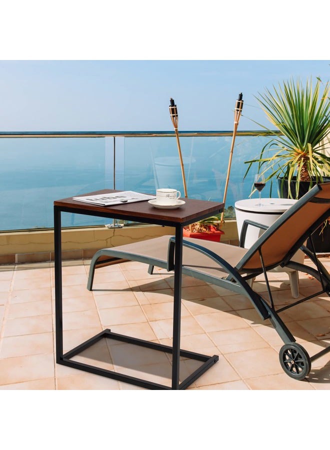 Tangkula Sofa Side Table C Shaped Table, Vintage Couch Table Sofa Side Table for Coffee Snack Laptop, Living Room TV Tray End Table - Image 3