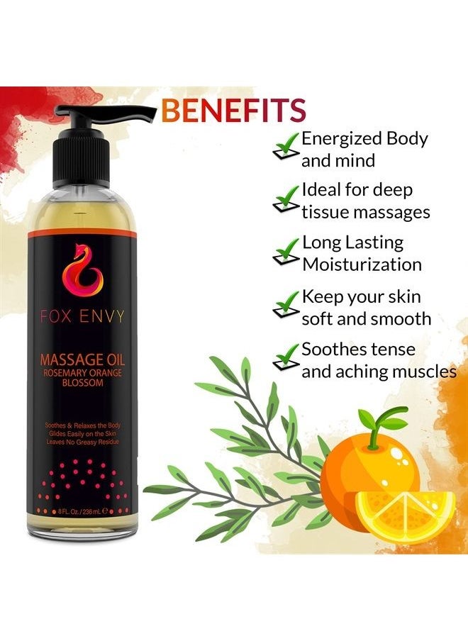 Fox Envy Body Massage Oil with Jojoba & Coconut Oil - Relaxing Orange Blossom with Rosemary Scent Massaging Oil for Women & Men, 1 Bottle, 8 fl oz  - Image 3