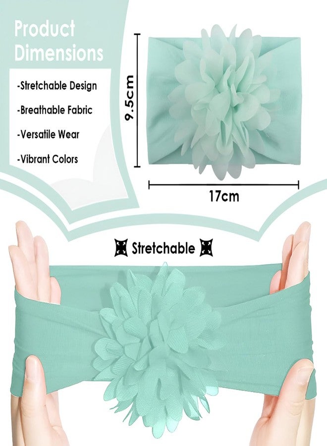 SYGA Baby Headbands Nylon Flower Soft Stretchable Hairband for Newborn Infant Toddler Kids For 0-3 Year - Turquoise - Image 3