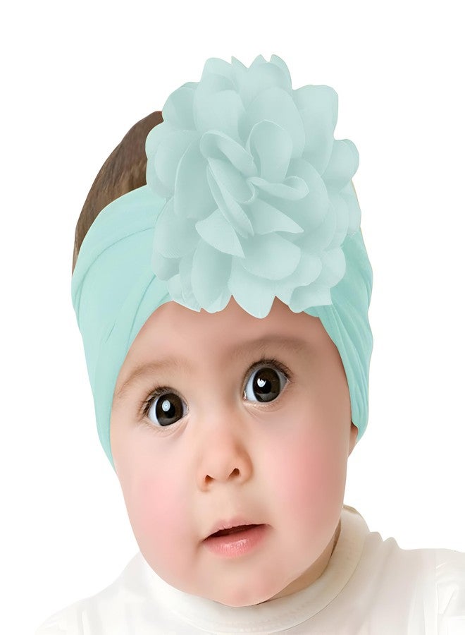 SYGA Baby Headbands Nylon Flower Soft Stretchable Hairband for Newborn Infant Toddler Kids For 0-3 Year - Turquoise - Image 1