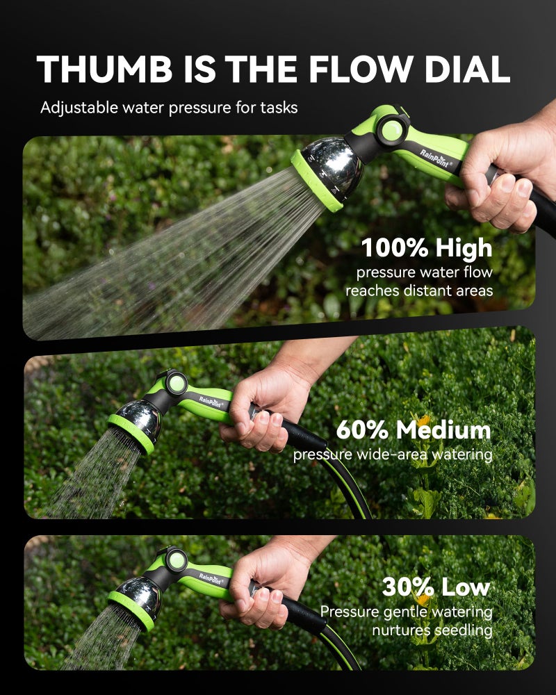 RAINPOINT Spray Nozzles for Garden Hose - 10 Spray Patterns Garden Hose Nozzle with Adjustable Flow Control for Watering Plants, Washing Cars,Washing Pets, Thumb Control (Green) - Image 3