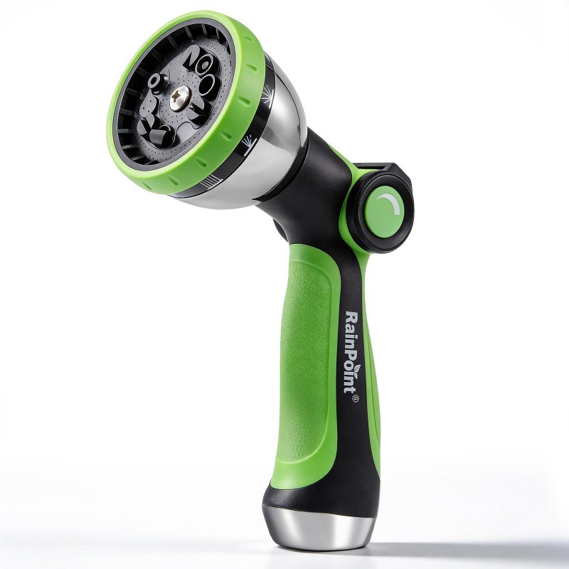 RAINPOINT Spray Nozzles for Garden Hose - 10 Spray Patterns Garden Hose Nozzle with Adjustable Flow Control for Watering Plants, Washing Cars,Washing Pets, Thumb Control (Green) - Image 1