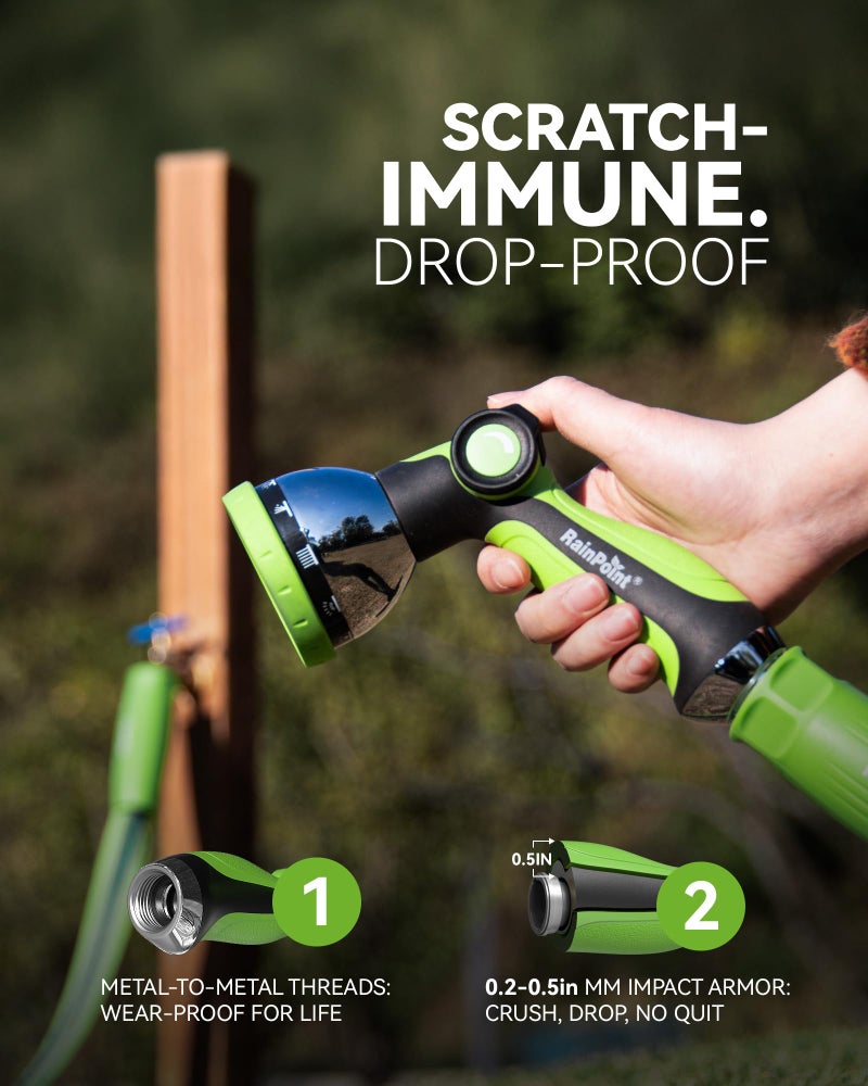 RAINPOINT Spray Nozzles for Garden Hose - 10 Spray Patterns Garden Hose Nozzle with Adjustable Flow Control for Watering Plants, Washing Cars,Washing Pets, Thumb Control (Green) - Image 4