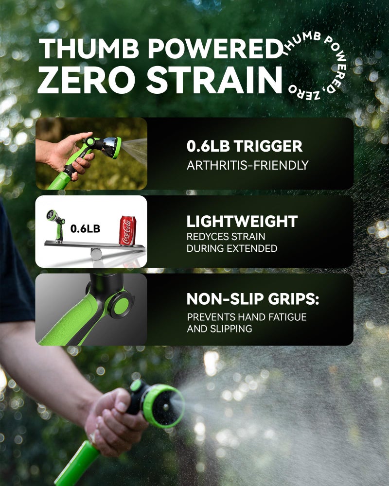 RAINPOINT Spray Nozzles for Garden Hose - 10 Spray Patterns Garden Hose Nozzle with Adjustable Flow Control for Watering Plants, Washing Cars,Washing Pets, Thumb Control (Green) - Image 2