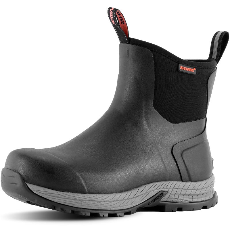 Showave Men's Rain Boots Waterproof Excursion Rubber Boots Insulated Mud Booties for Trekking Gardening Farming Camping Fishing and Chore Work (Black, Size 9) - Image 1
