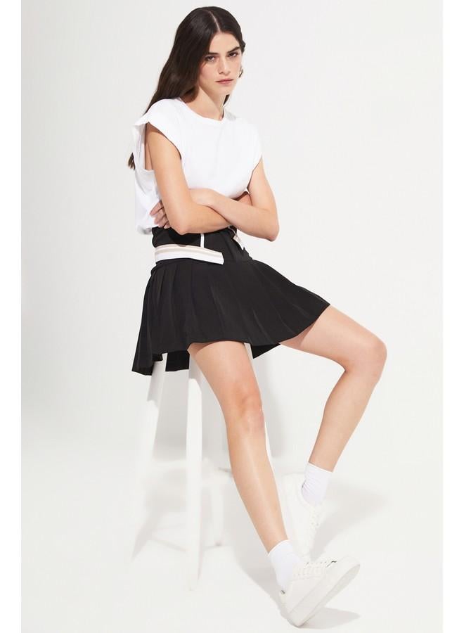 جون جيبة ميني نسائية بتفاصيل خصر بليسيه أسود - Image 3