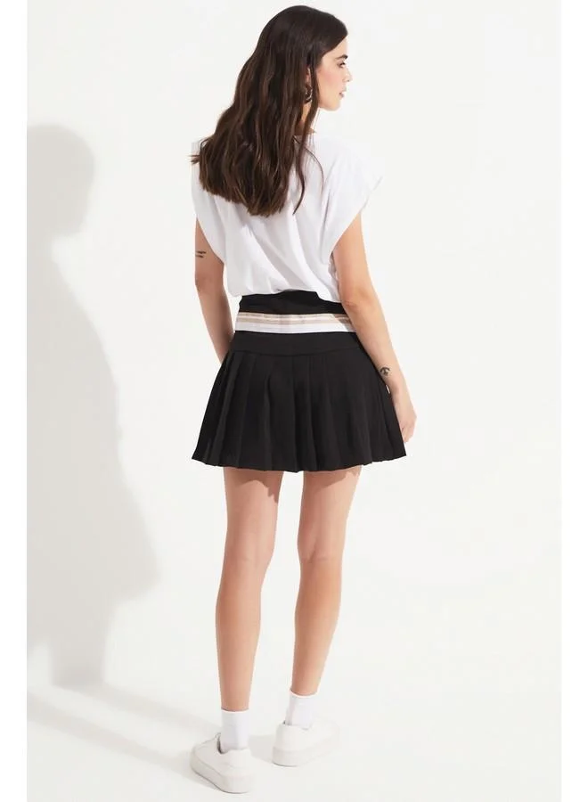 JUNE June Women Waist Detail Pleated Mini Skirt Black