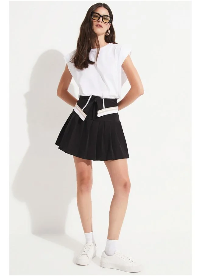 JUNE June Women Waist Detail Pleated Mini Skirt Black