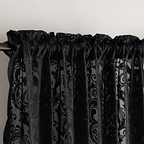 ALIGOGO Black Lace Curtains 63 Inch Length Victorian Vintage Floral Sheer Curtain Panels for Halloween Luxury Gothic Curtains for Bedroom Witchy/Goth/Moody Room Decor, 52 x 63 Inch, Black - Image 4