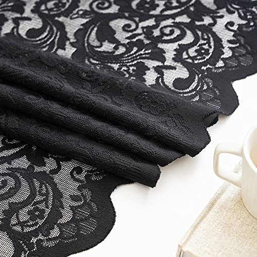 ALIGOGO Black Lace Curtains 63 Inch Length Victorian Vintage Floral Sheer Curtain Panels for Halloween Luxury Gothic Curtains for Bedroom Witchy/Goth/Moody Room Decor, 52 x 63 Inch, Black - Image 5