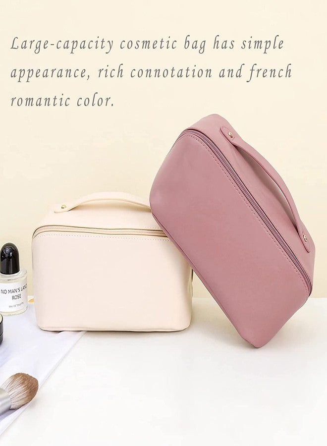 Vruta Large Capacity Travel Cosmetic Bag, Portable Makeup Bag Opens Flat for Easy Access | Waterproof PU Leather | Multifunctional Storage Makeup Bag for Woman (Pink) - Image 5